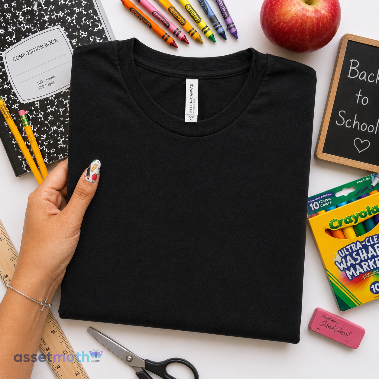 Back to School Black Flat Lay TShirt Mockup preview image