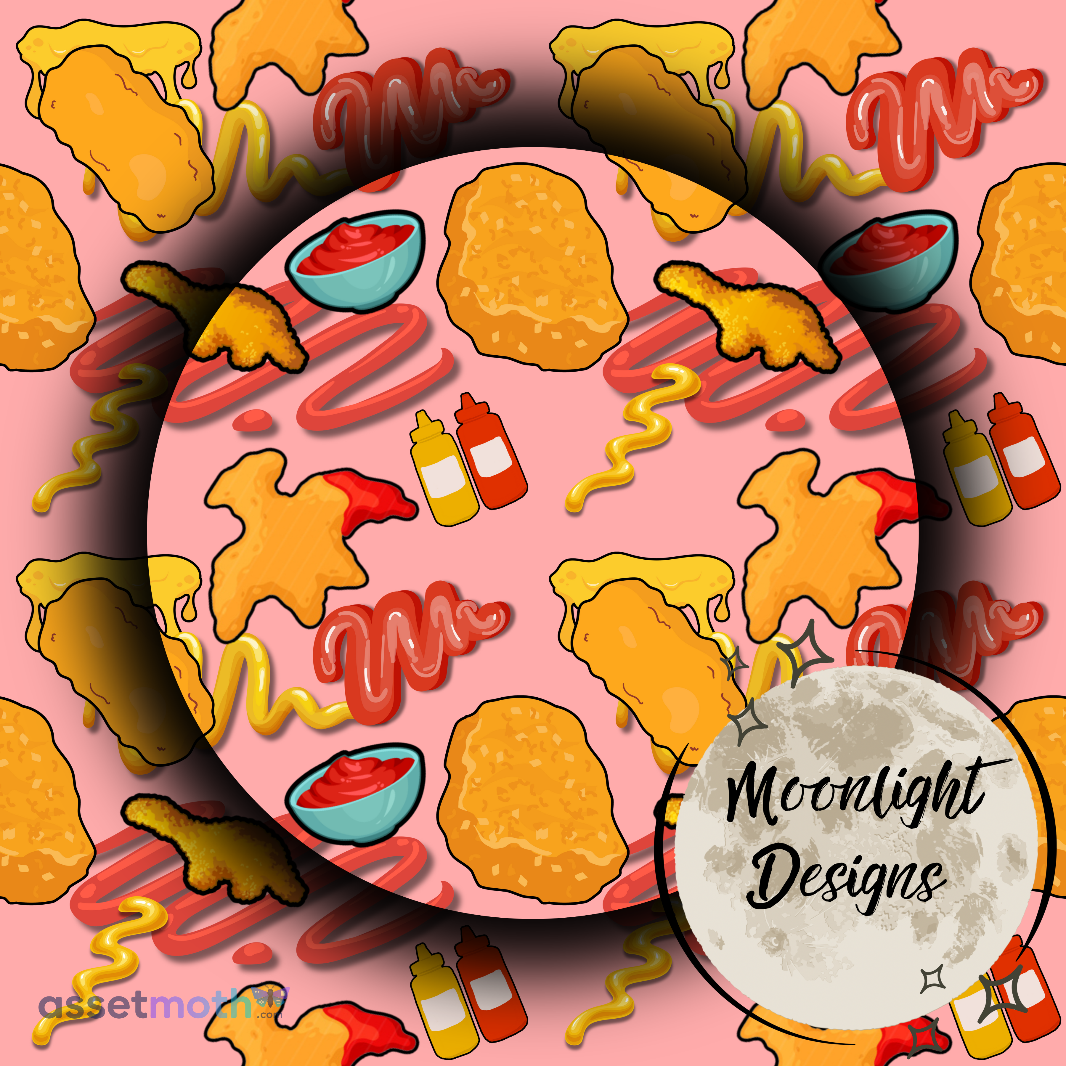 Chicken Nugget Seamless Pattern PNG | Cute Fast Food Digital Paper | Nuggets, Fries, Ketchup & Mustard Seamless Background preview image