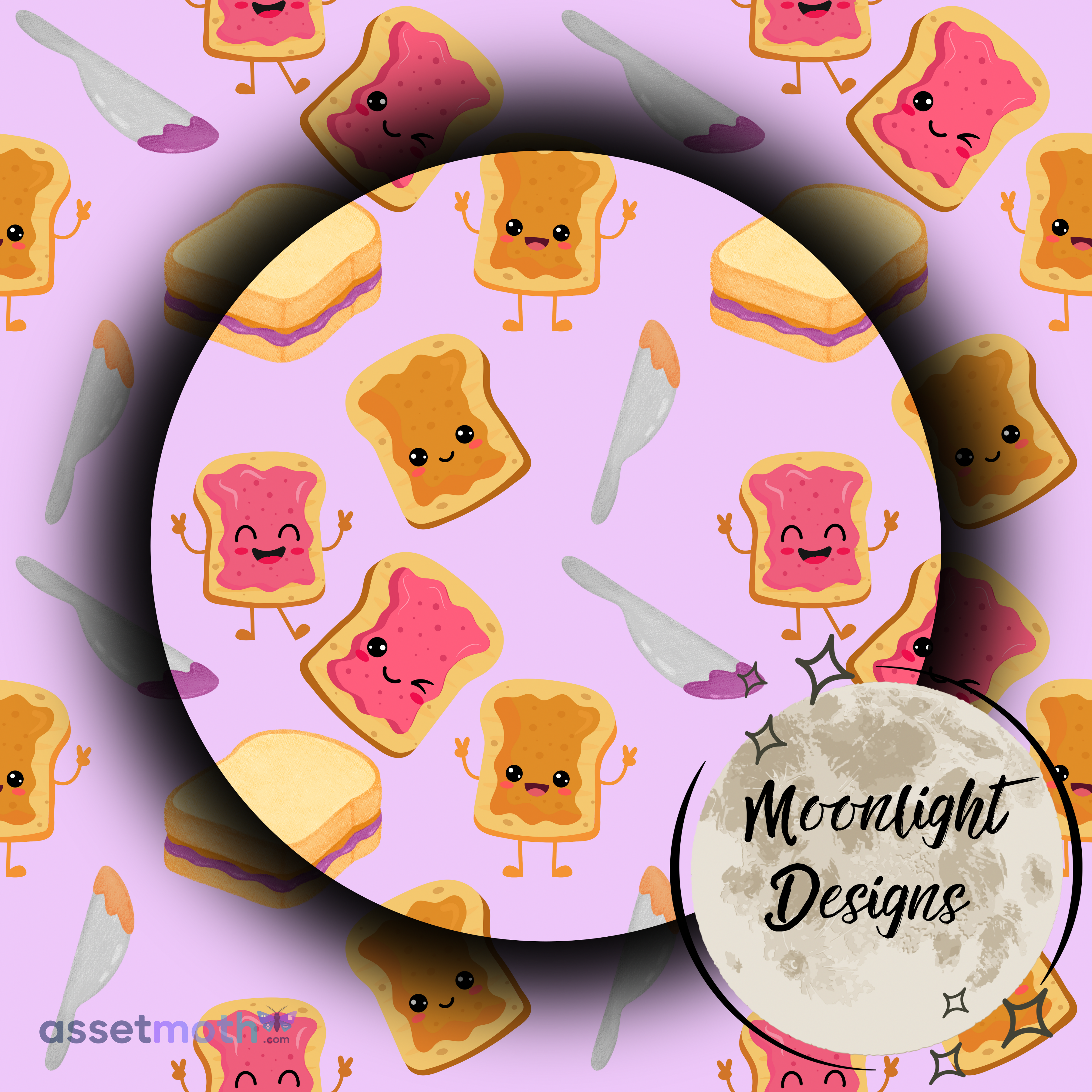 PB&J Seamless Pattern PNG | Cute Peanut Butter & Jelly Digital Paper | Kawaii Sandwich Food Seamless Background preview image