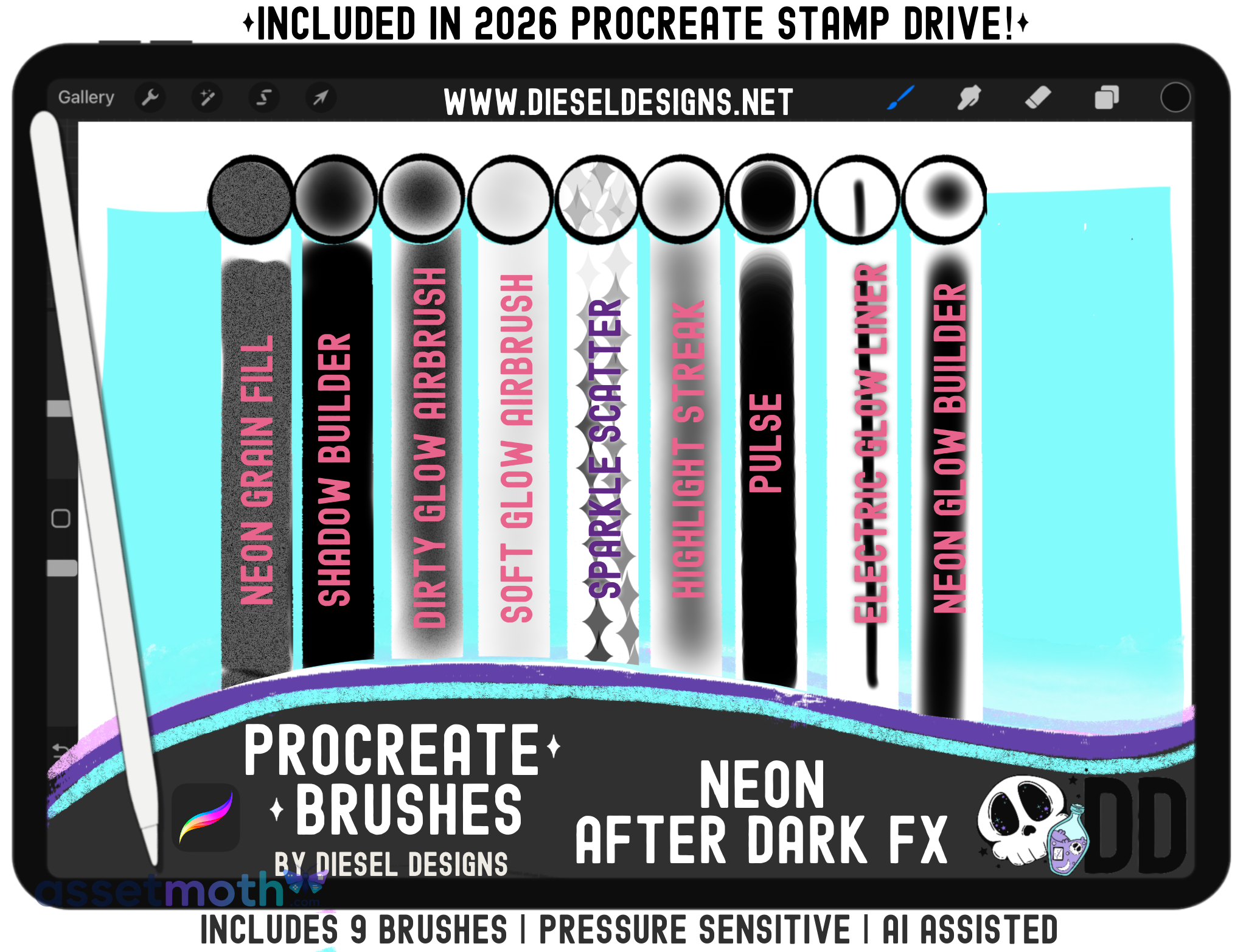 Neon After Dark FX Procreate Brush Set preview image