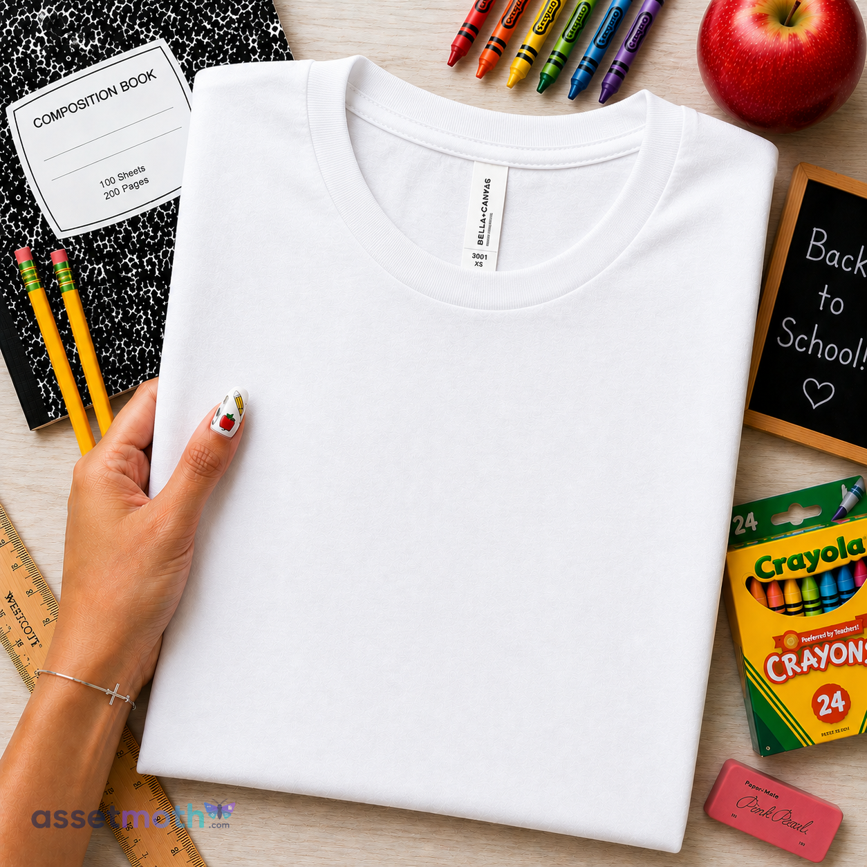 Back to School White Flat Lay TShirt Mockup preview image