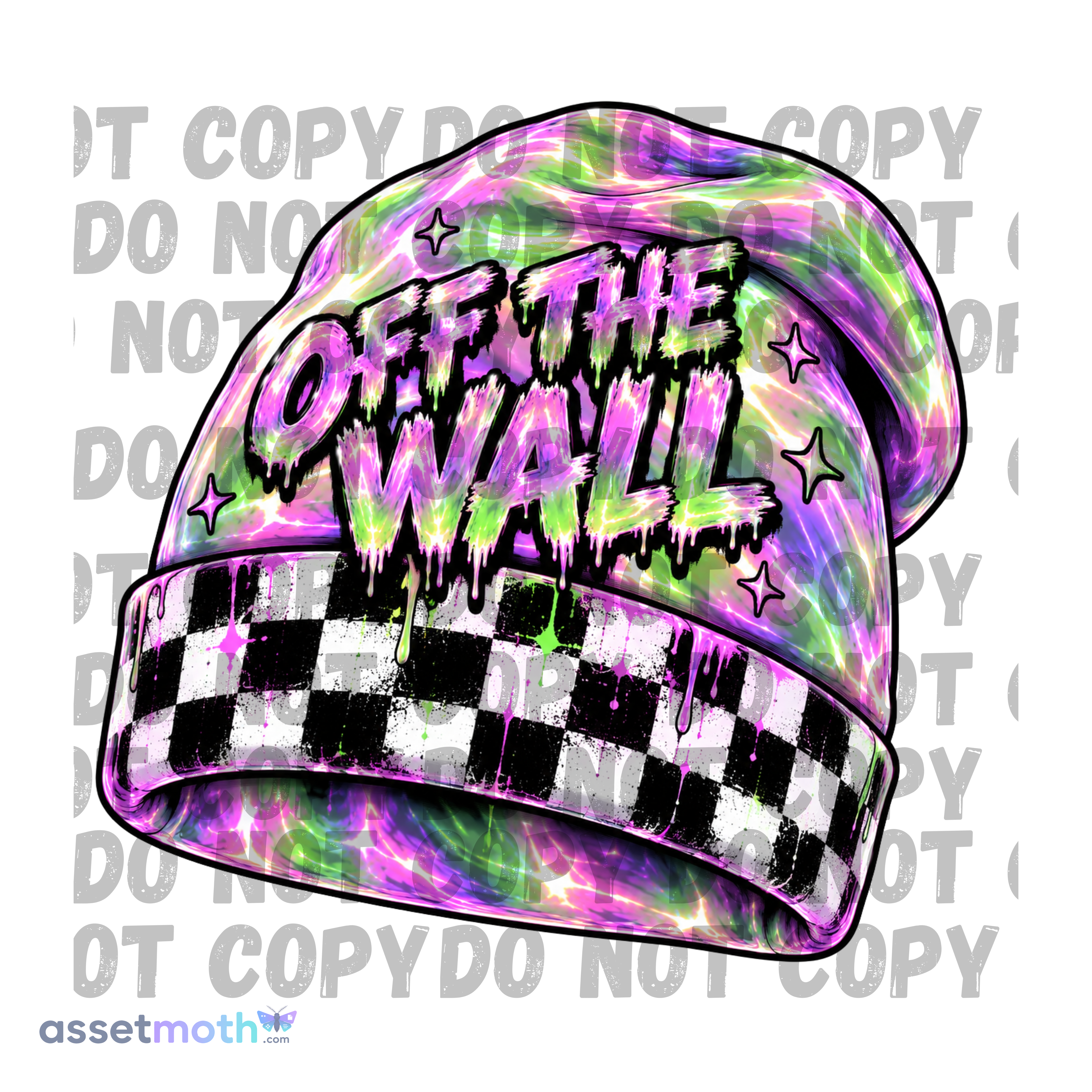 Off the Wall Beanie PNG | Neon Halloween Beanie Sublimation Design | Purple & Green Drip Beanie | Retro Spooky Digital Download preview image