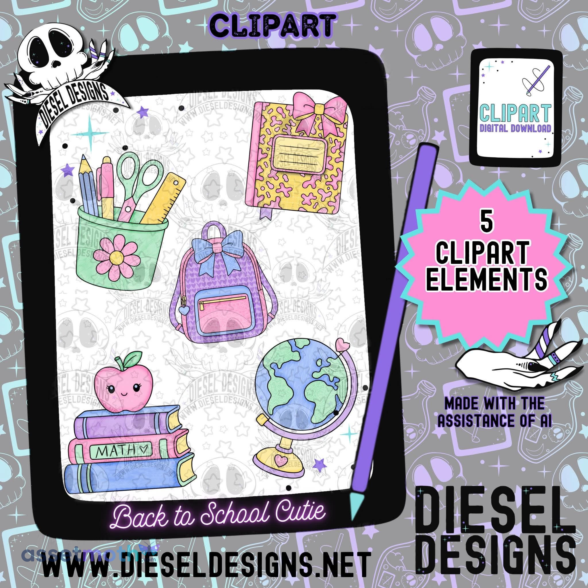Back to School Clipart Bundle | Cute School Supplies PNG Set | Pastel Teacher Student Graphics preview image