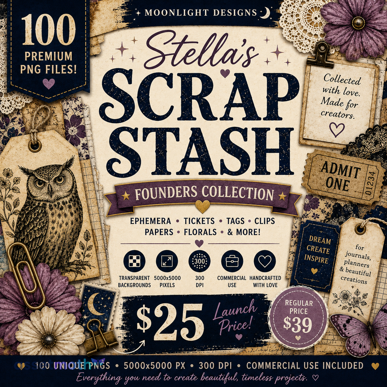 Scrap Stash 100 PNGs founders  Ephemera Bundle |  Junk Journal Kit | Vintage Gothic Papers PNG Copy preview image
