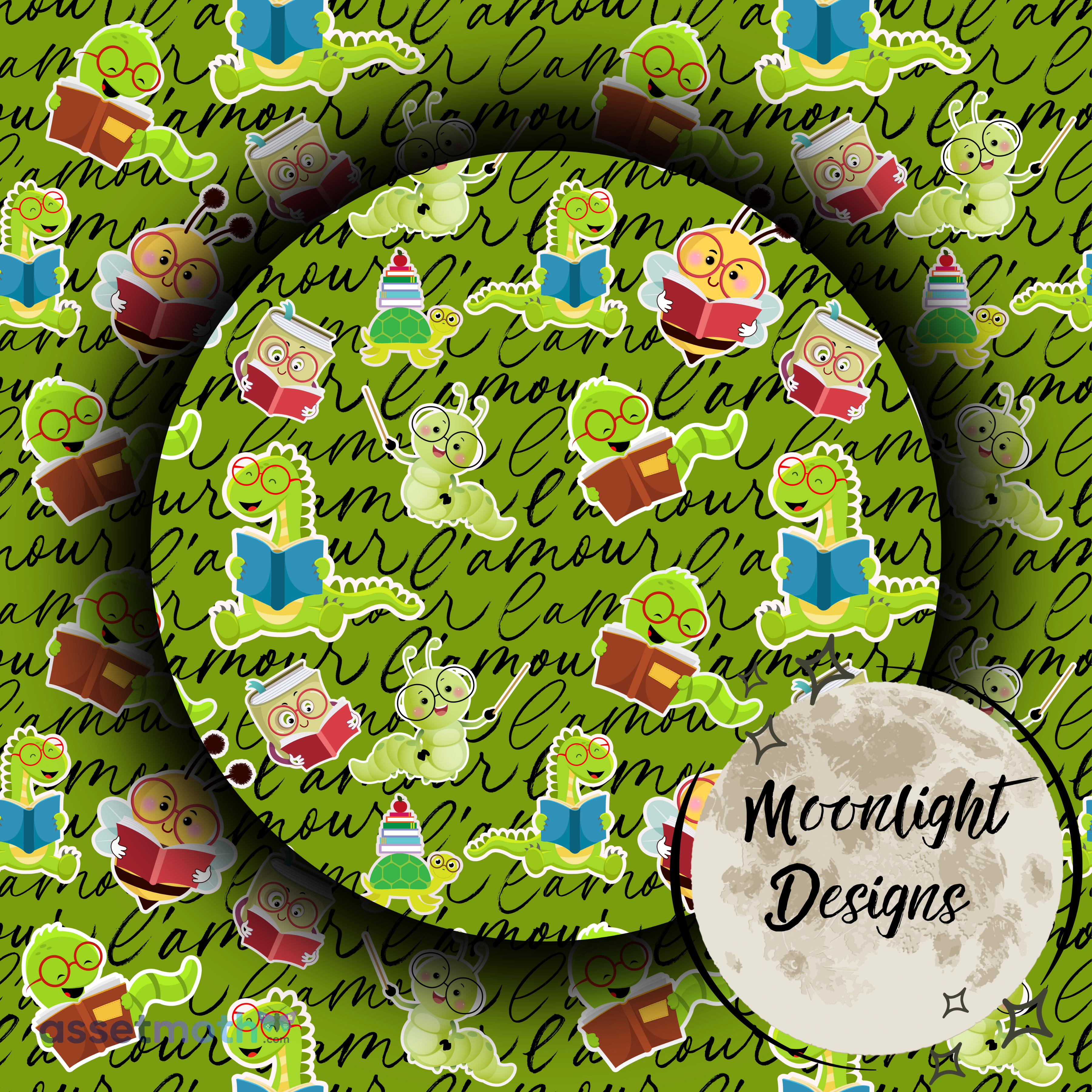Cute Bookworm Seamless Pattern PNG | Reading Bugs, Caterpillars & Books Digital Paper | Teacher Classroom Seamless Background preview image