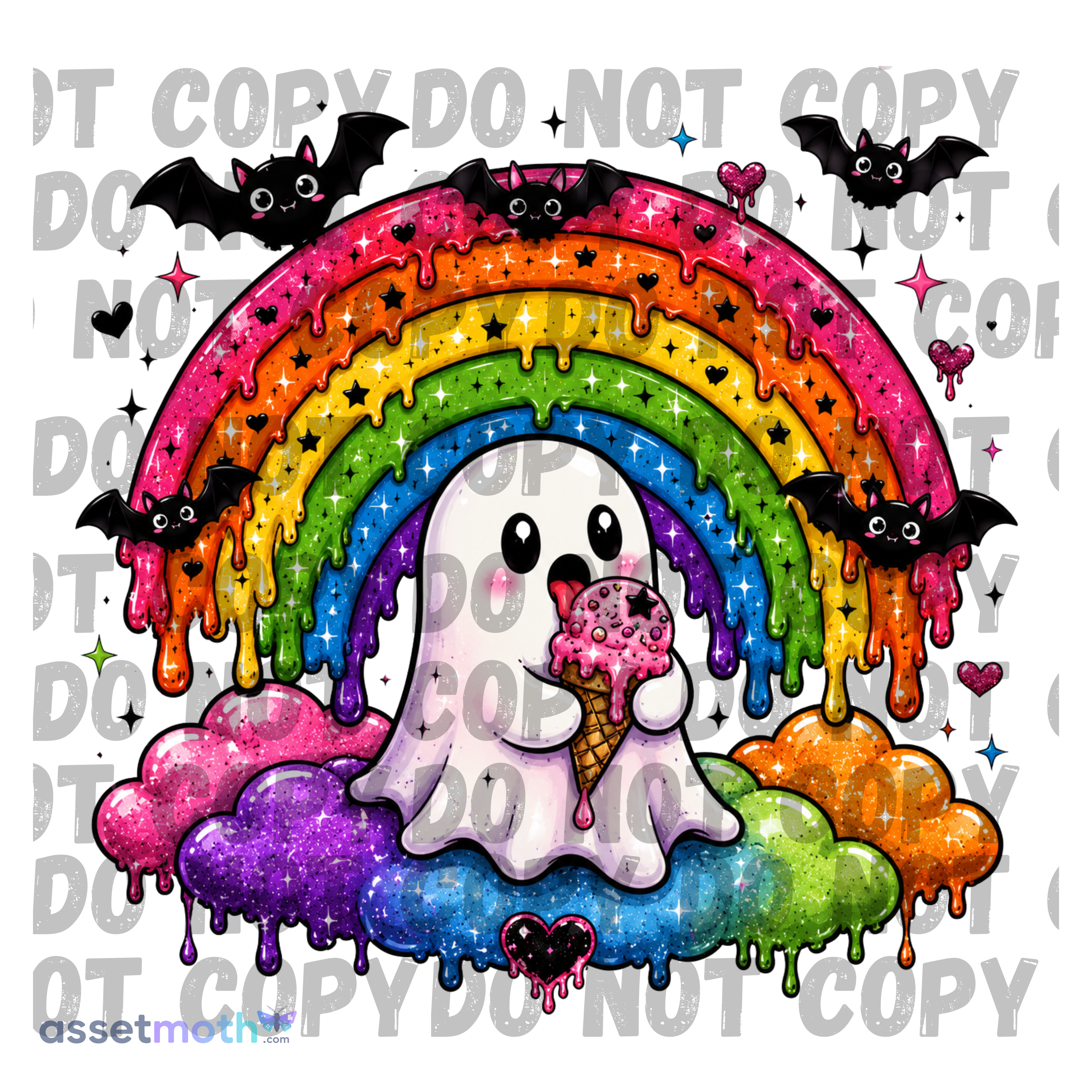 Spooky Rainbow Ghost PNG | Cute Halloween Ghost with Ice Cream | Kawaii Rainbow Sublimation Design | Digital Download preview image