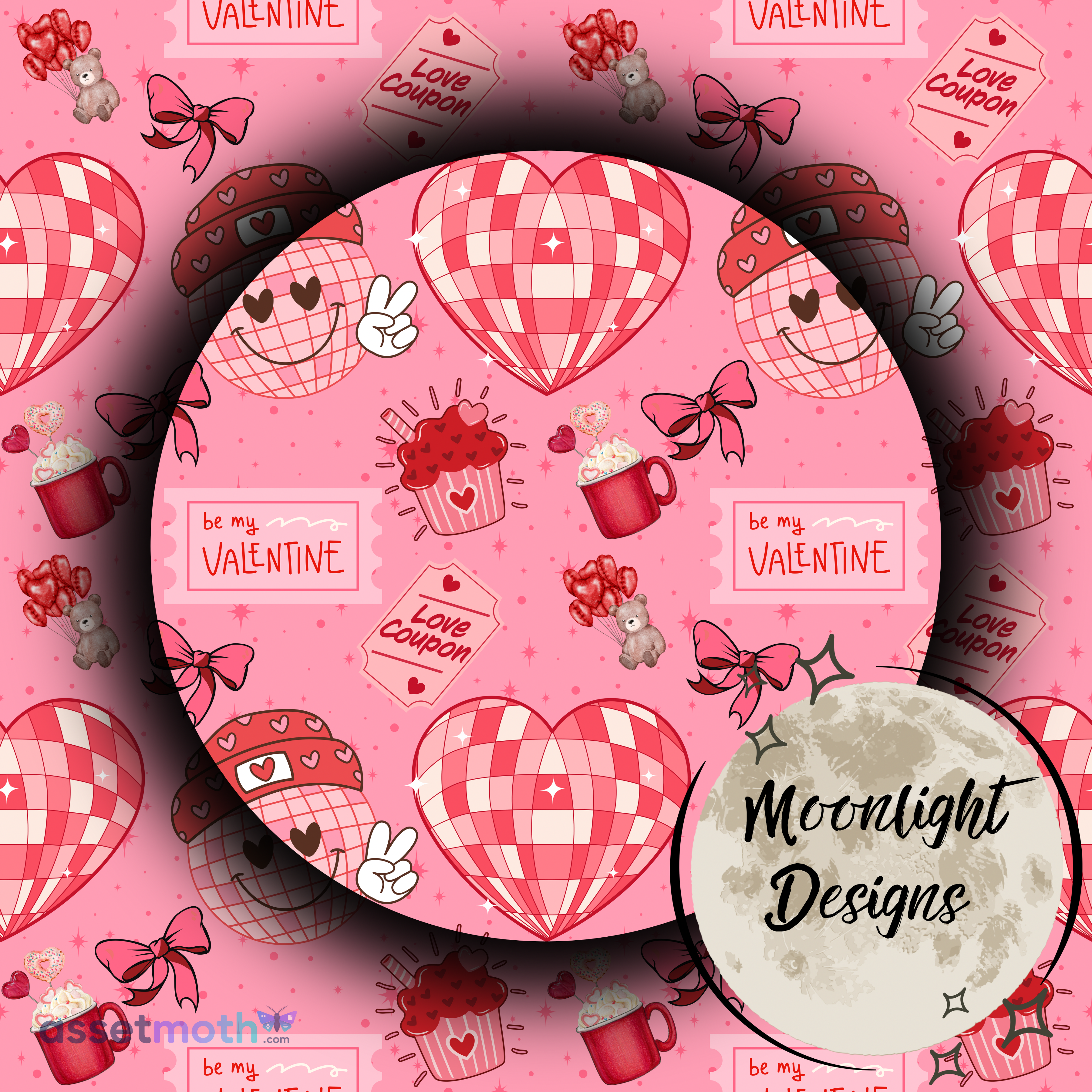 Cute Valentine Seamless Pattern PNG | Coquette Valentine’s Day Digital Paper | Pink Hearts, Bows & Love Seamless Background preview image