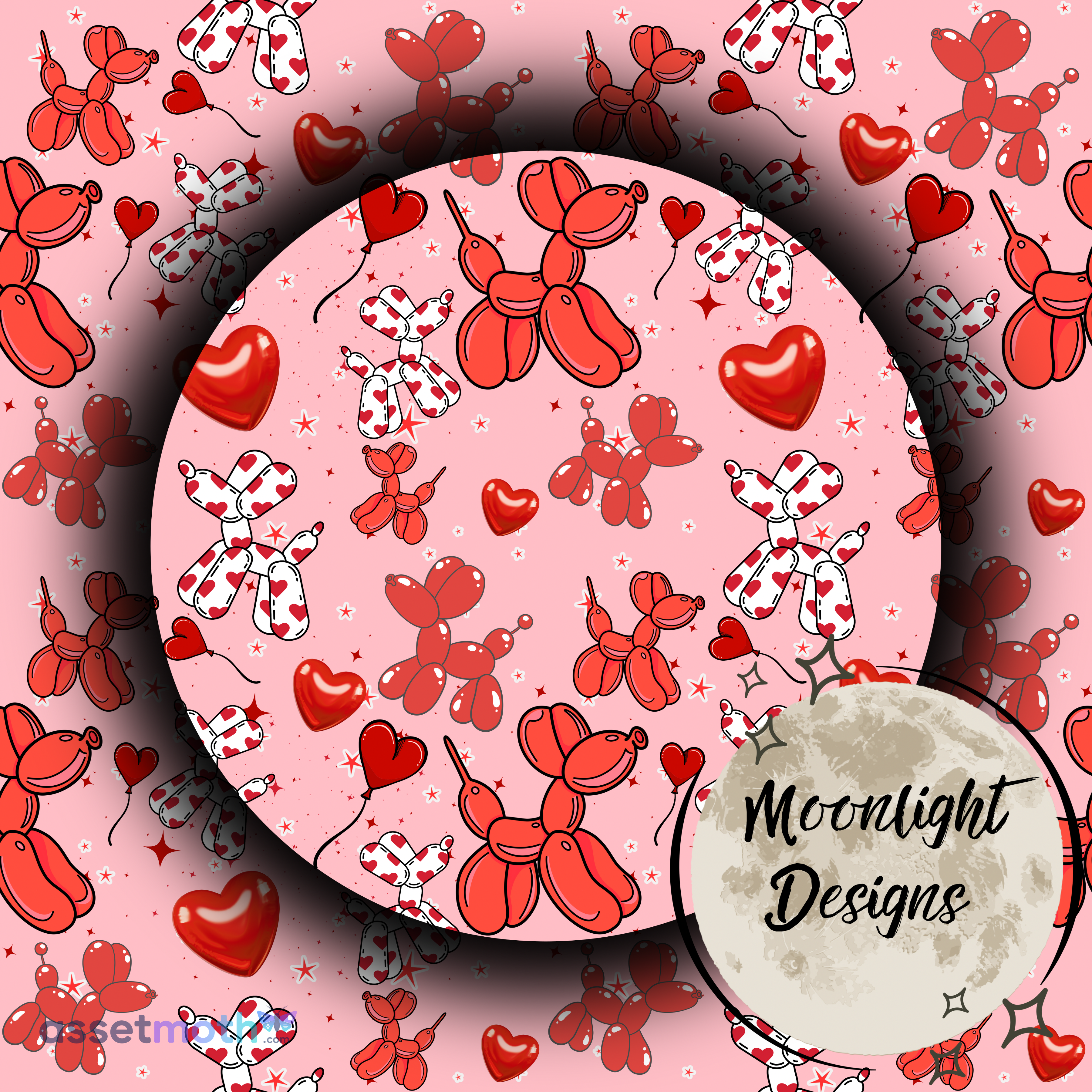 Valentine Balloon Dog Seamless Pattern PNG | Cute Coquette Valentine’s Digital Paper | Heart Balloon Dogs & Love Seamless Background preview image