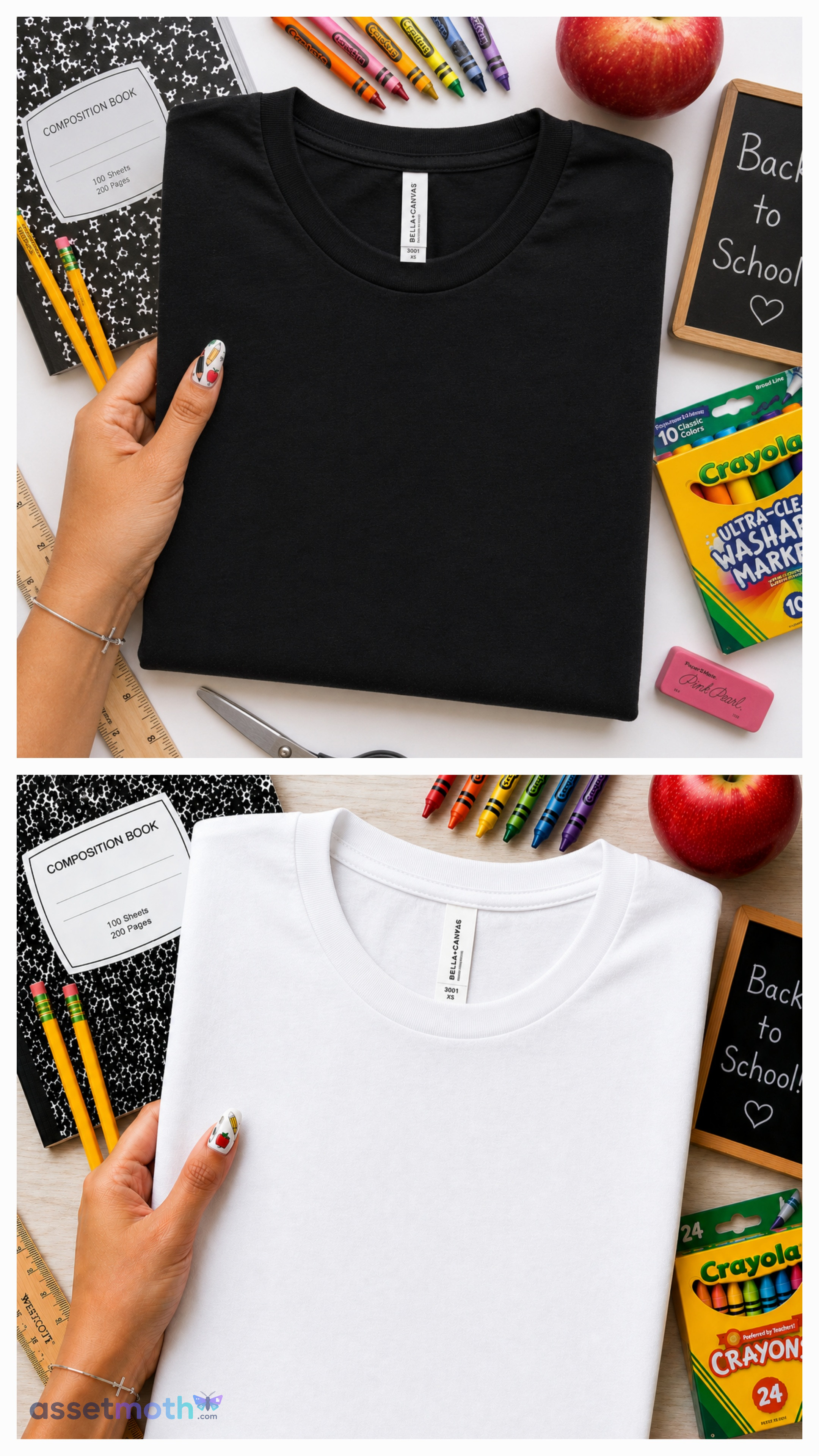 Back to School White & Black Flat Lay TShirt Mockup Duo preview image